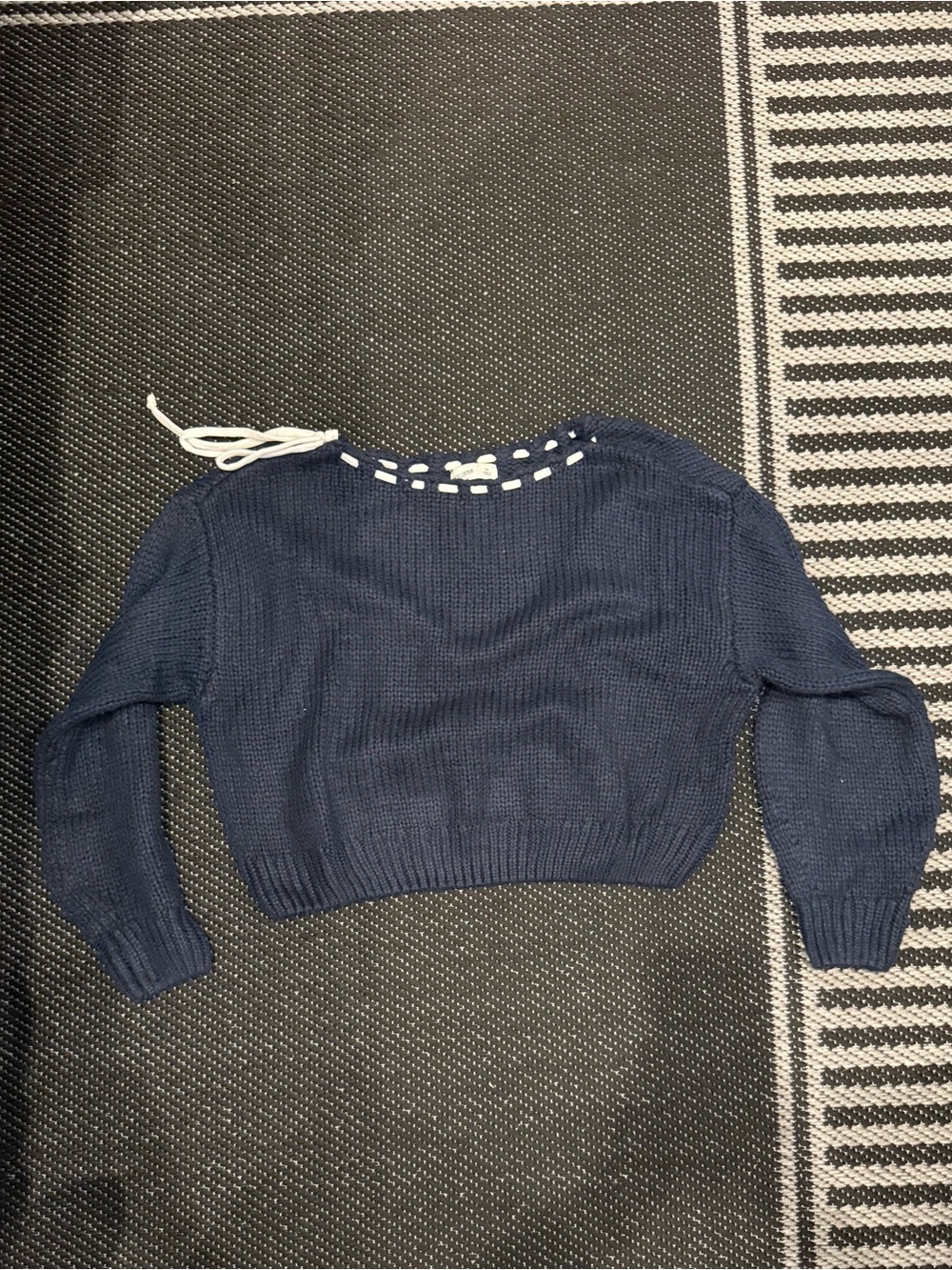 Hollister Navy Cropped Lace-Up Crewneck Sweater